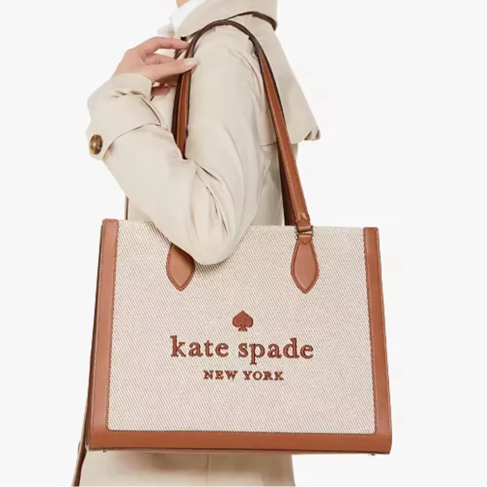 Kate Spade Ellie Large Tote Bag ~ Canvas & Leather Logo Satchel Handbag Purse - Picture 3 of 8